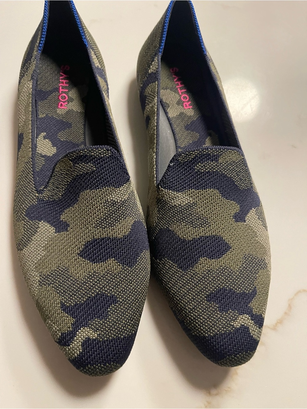 Rothy's Women’s Camo Knit Slip-On Loafers - Olive & Navy sz 12M